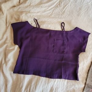 Off the shoulder purple shirt. Olivia Grey